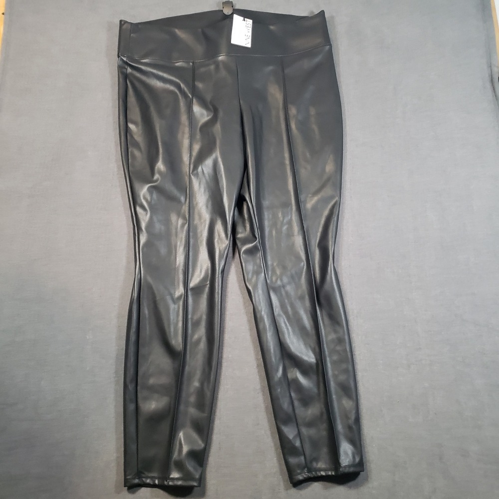 Nine West Leggings Womens XXL Mineral Black Faux Leather Seamed Pull On NEW